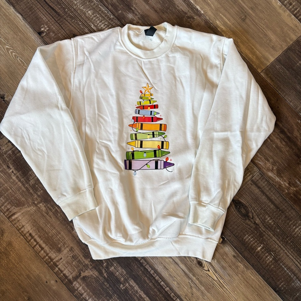 Festive Cream Sweater with Colorful Tree Design